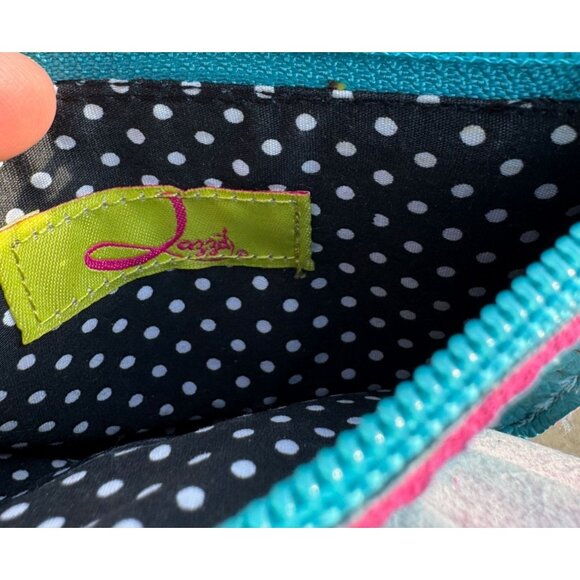 Jazzd Womens Wristlet Wallet Teal & Pink Floral Ruffle Faux Leather Polka Dot - Picture 4 of 4